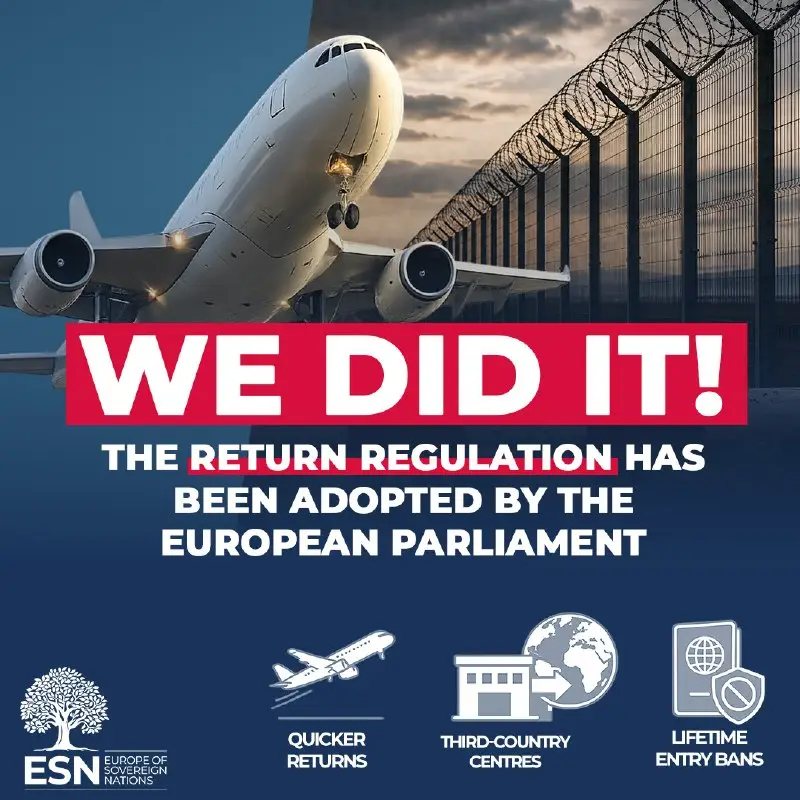 Historic vote: the Return Regulation has been adopted — graphic of the ESN Group in the European Parliament