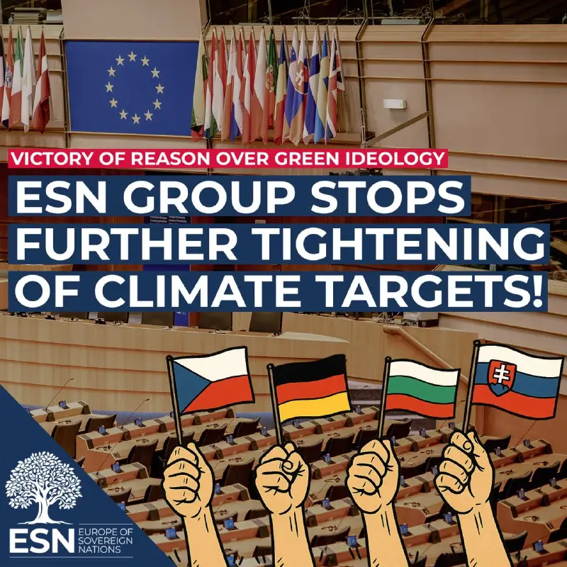 ESN Group blocks further tightening of climate targets — victory of reason over green ideology — graphic of the ESN Group in the European Parliament