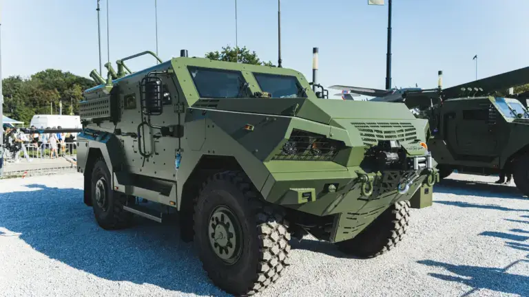 Modern armoured military vehicle at a defence parade
